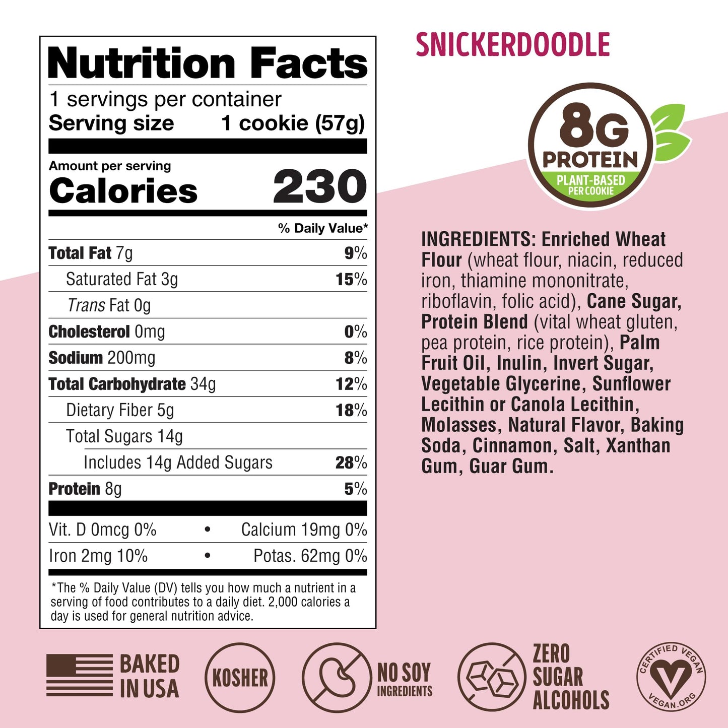 Lenny & Larry's Protein Cookie, [Snickerdoodle], Chewy Soft Baked, 8g Plant Protein, Vegan, Non-GMO, High Fiber, 2 Ounce Cookie (Pack of 12)