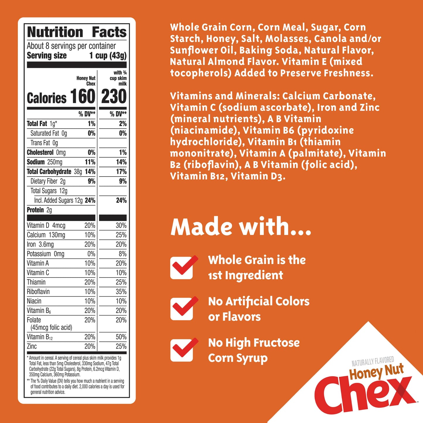 Honey Nut Chex Cereal, Gluten Free Breakfast Cereal, Made with Whole Grain, 12.5 oz