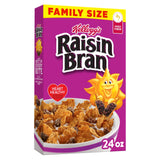 Kellogg's Raisin Bran Breakfast Cereal, High Fiber Cereal, Made with Real Fruit, Family Size, Original, 24oz Box (1 Box)