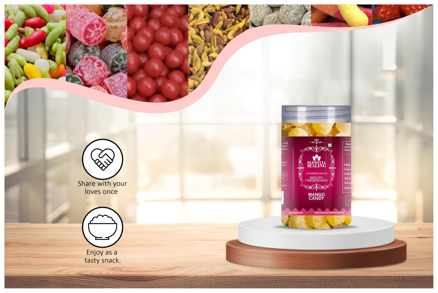 Blessfull Healing Mango Candy 5 Oz(Ounce) Airtight Container With Spoon