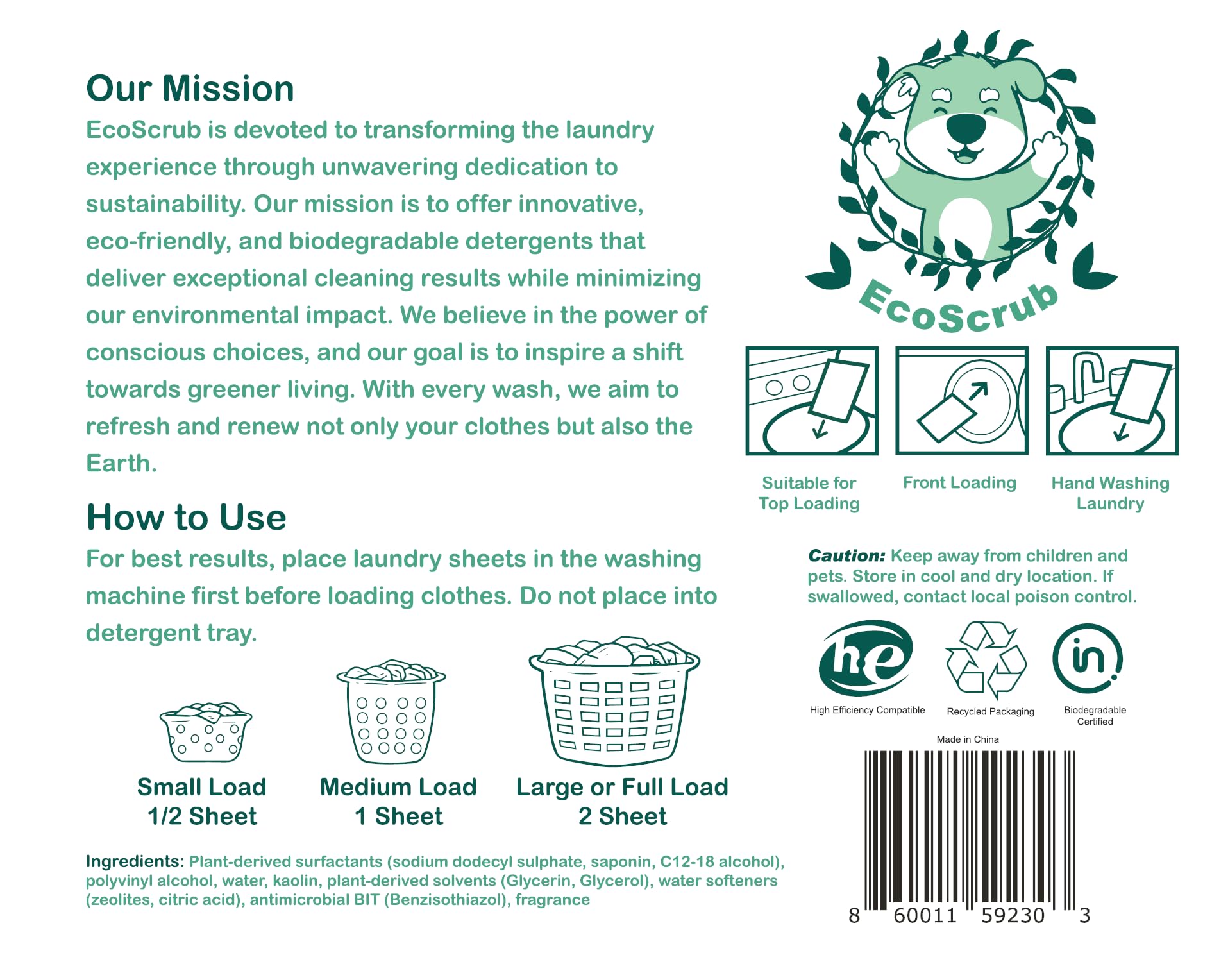 EcoScrub Laundry Detergent Sheets, 100 loads (50 sheets) - Eco friendly, liquid free, certified biodegradable, ultra premium concentrated detergent