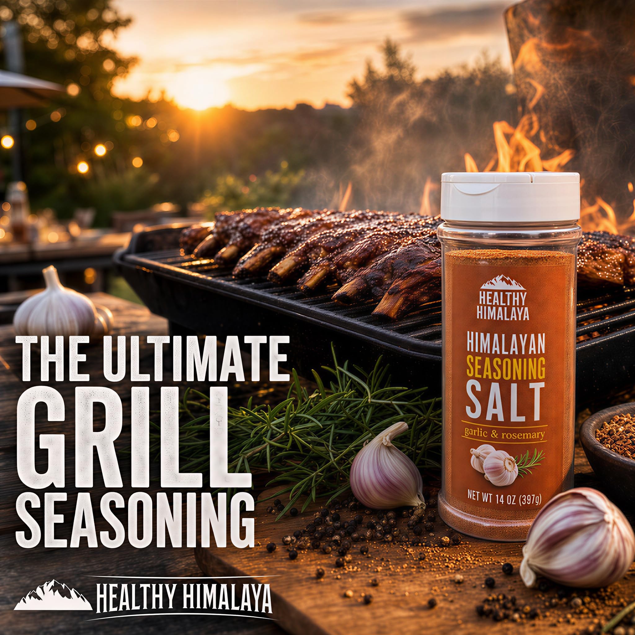 Himalayan Seasoning Salt with Pepper, Garlic, and Onion - Natural Himalayan Pink Salt for Grilling, Cooking, and Finishing - 14 oz Shaker, Healthy