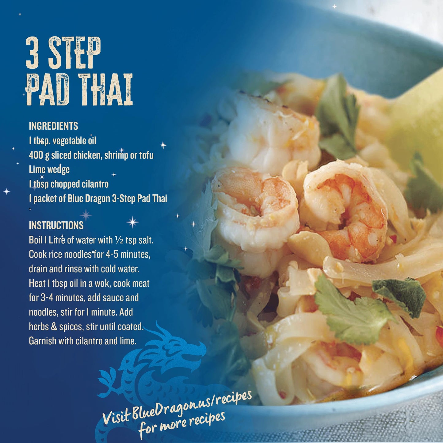 Blue Dragon Pad Thai 3 Step Cooking Sauce & Rice Noodle Kit - 7.7oz (Pack of 2) - Pre-Portioned Sachets of Dried Rice Noodles, Pad Thai Sauce,