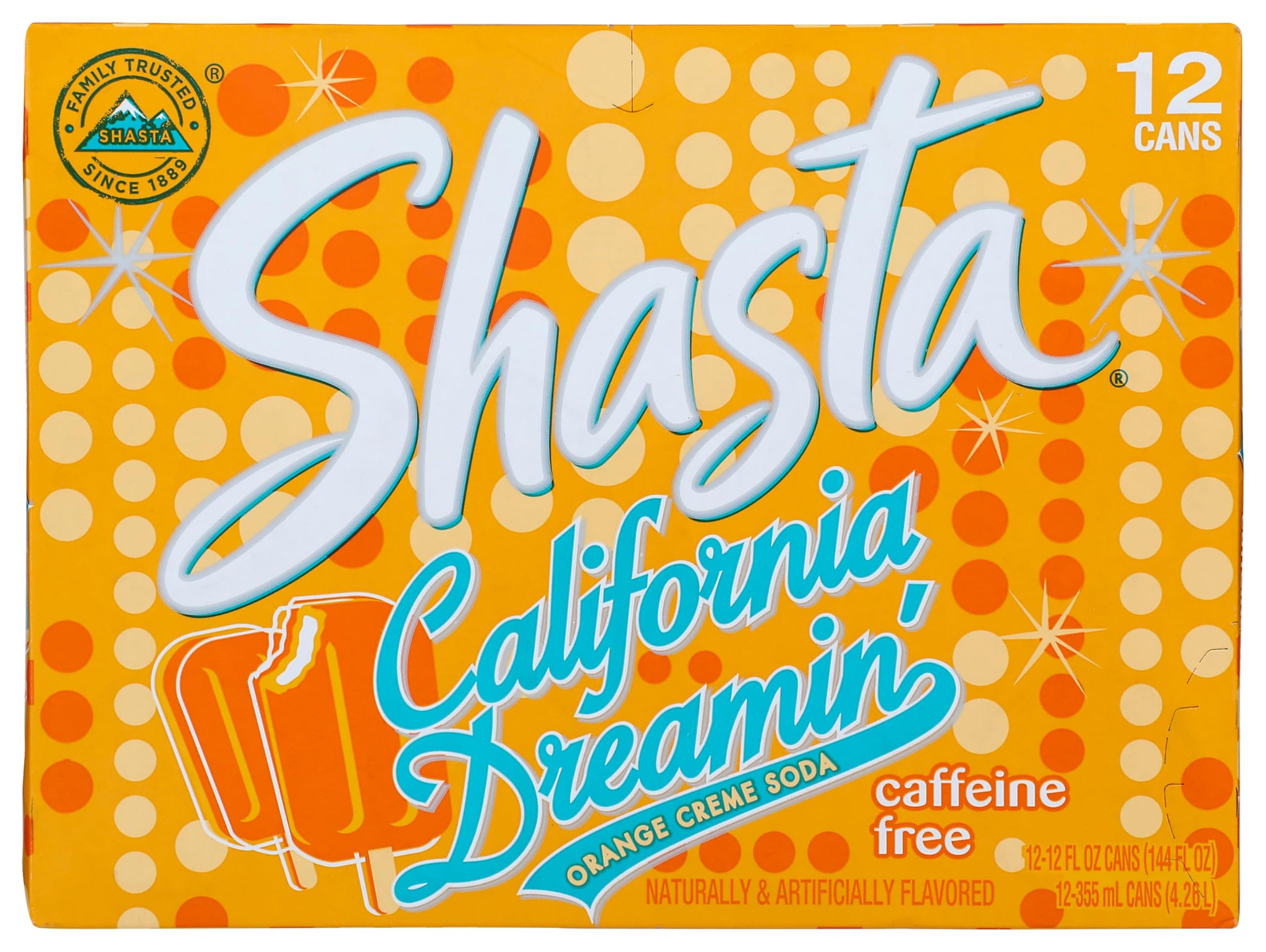 Shasta California Dreamin' Soda | Citrus & Tropical Fruit Fusion | Caffeine-Free Soft Drink | 12-Pack of 12oz Cans | Bright, Refreshing