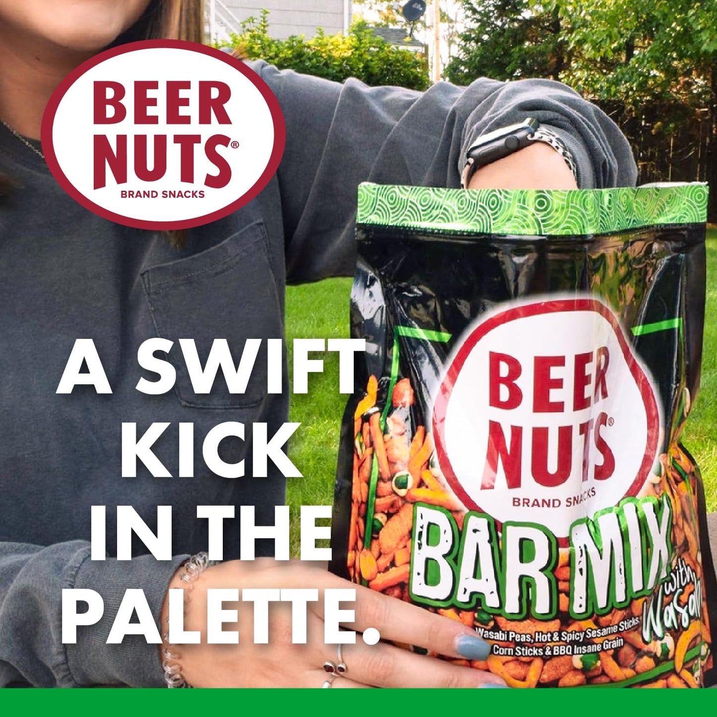 BEER NUTS Bar Mix w/Wasabi - Pretzels, Cheese Stix, Sesame Stix, Insane Grain & Wasabi Peas - 12oz Resealable Jar (Pack of 2)