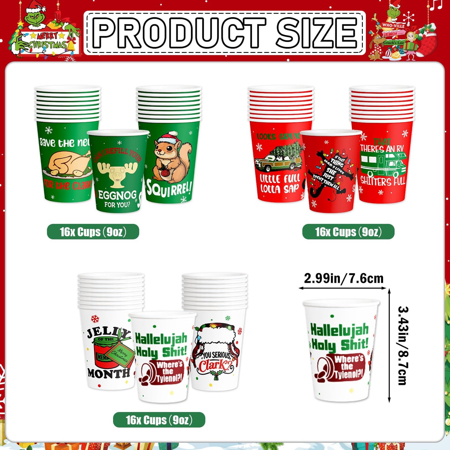 HigzYovn 48 Pack Christmas Paper Cups, Christmas Vacation Decorations, 9 oz Xmas Coffee Disposable Cups, Funny Xmas Party Cups for Holiday Hot