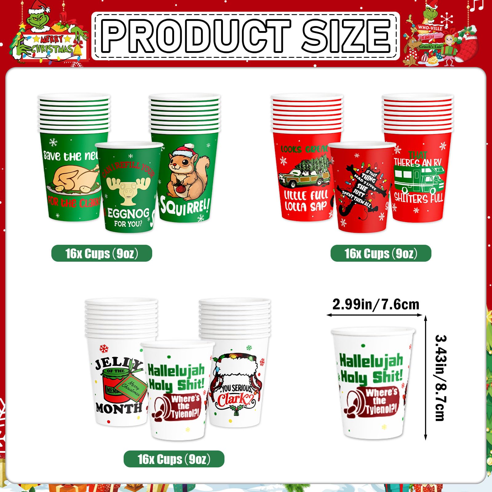 HigzYovn 48 Pack Christmas Paper Cups, Christmas Vacation Decorations, 9 oz Xmas Coffee Disposable Cups, Funny Xmas Party Cups for Holiday Hot