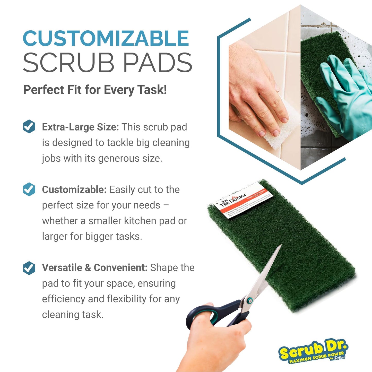 The Tile Doctor Multipurpose Scrub Pad Set - Ideal for Bathroom, Kitchen & Floor Cleaning - Non-Scratch Dish Sponge & Shower Scrubber - Perfect