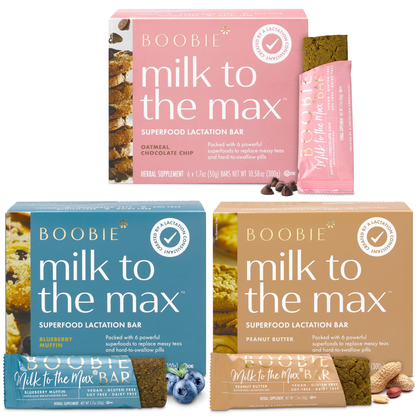 Boobie Bar Superfood Lactation Bar Variety Pack, Lactation Snacks for Breastfeeding Moms to Increase Milk Supply, Fenugreek-Free, Gluten-Free