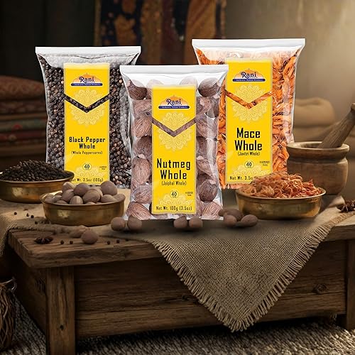 Rani Black Pepper, Nutmeg, Mace Whole Indian Spices ~ 3.5oz (100g) Combo Pack of 3 ~ All Natural | 100% Pure, Salt Free | Vegan | Gluten Friendly |