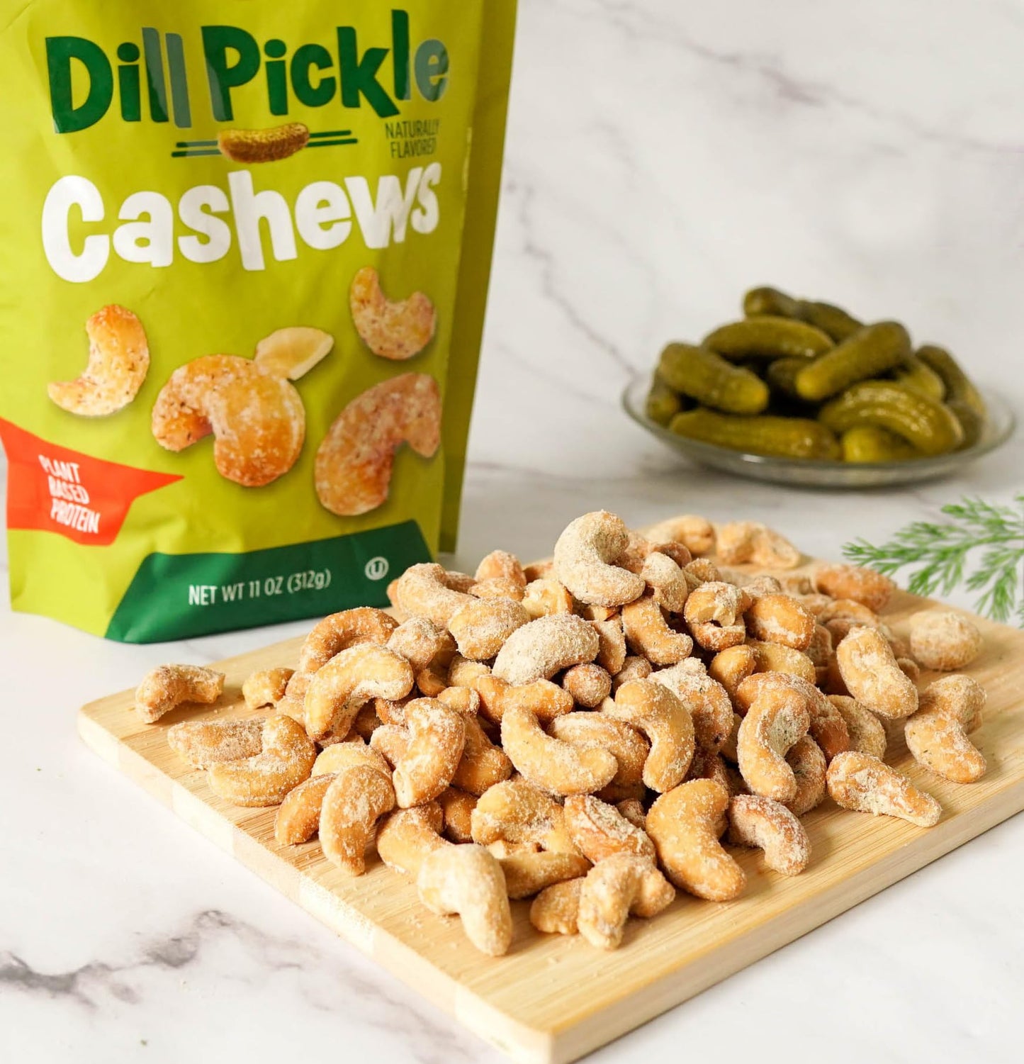 Platinum Dill Pickle Cashews - Plant Based Protein, Fiber, Healthy Snack - Roasted with Tangy Zest of Dill Pickle - Can Bring at Home, Work, Office
