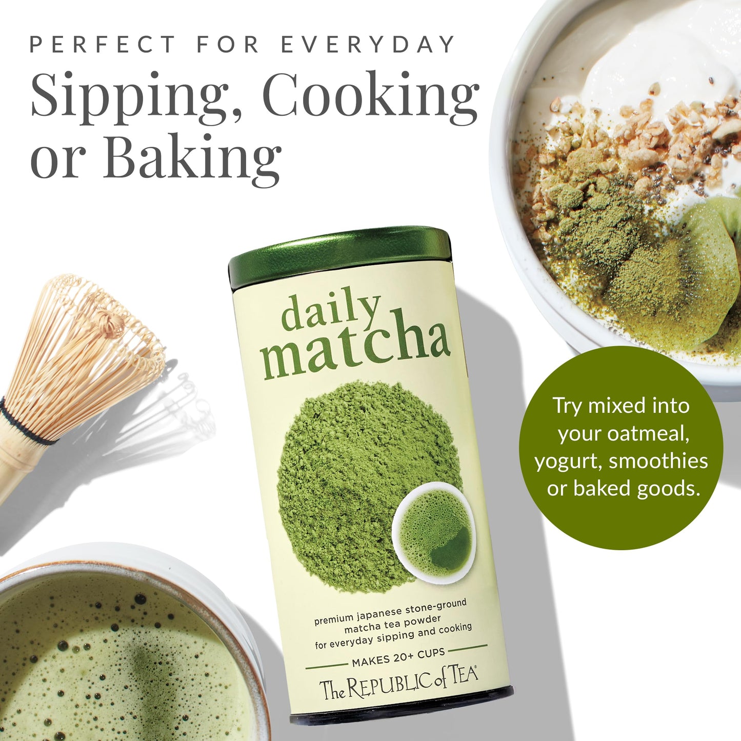 The Republic of Tea Japanese Daily Matcha Powder, 1.5 oz Tin | Matcha Green Tea | Makes 20+ Cups