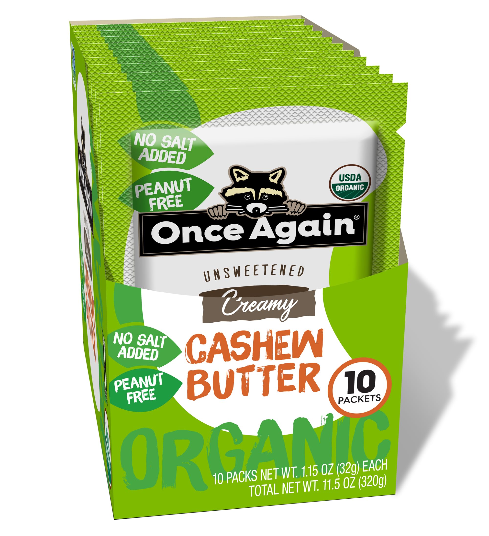 Once Again Organic Cashew Butter Packets - Individual Nut Butter Packets - No Sugar or Salt Added Snack Pouches - Single Serve Squeeze Packs - Vegan