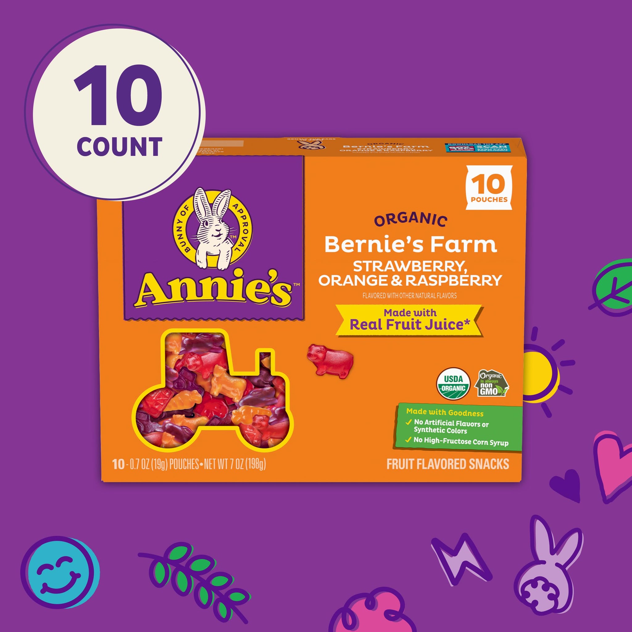 Annie's Organic Bernie's Farm Fruit Flavored Snacks, Gluten Free, 10 Pouches, 7 oz