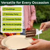 Dtocs Bamboo Disposable Plates 9 Inch Round (50) | Biodegradable Dinnerware Set for BBQ, Dinners & Catering | Microwavable, Freezer Safe | Sturdy