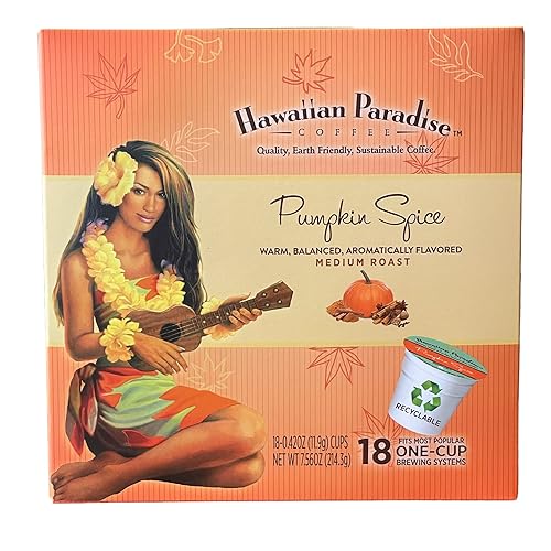 Hawaiian Paradise Coffee Pumpkin Spice Single Serve Cups (18 Cups) - Medium Roast with an Amazing Aroma - Farm Fresh Arabica Beans- Compatible