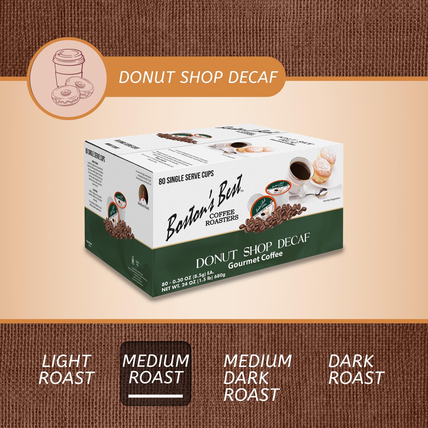 Boston’s Best - Hearty Donut Shop Decaf Medium Roast Delicious Gourmet Coffee Compatible with Keurig Coffee Maker, 1 Count (80 Single Serve Cups)