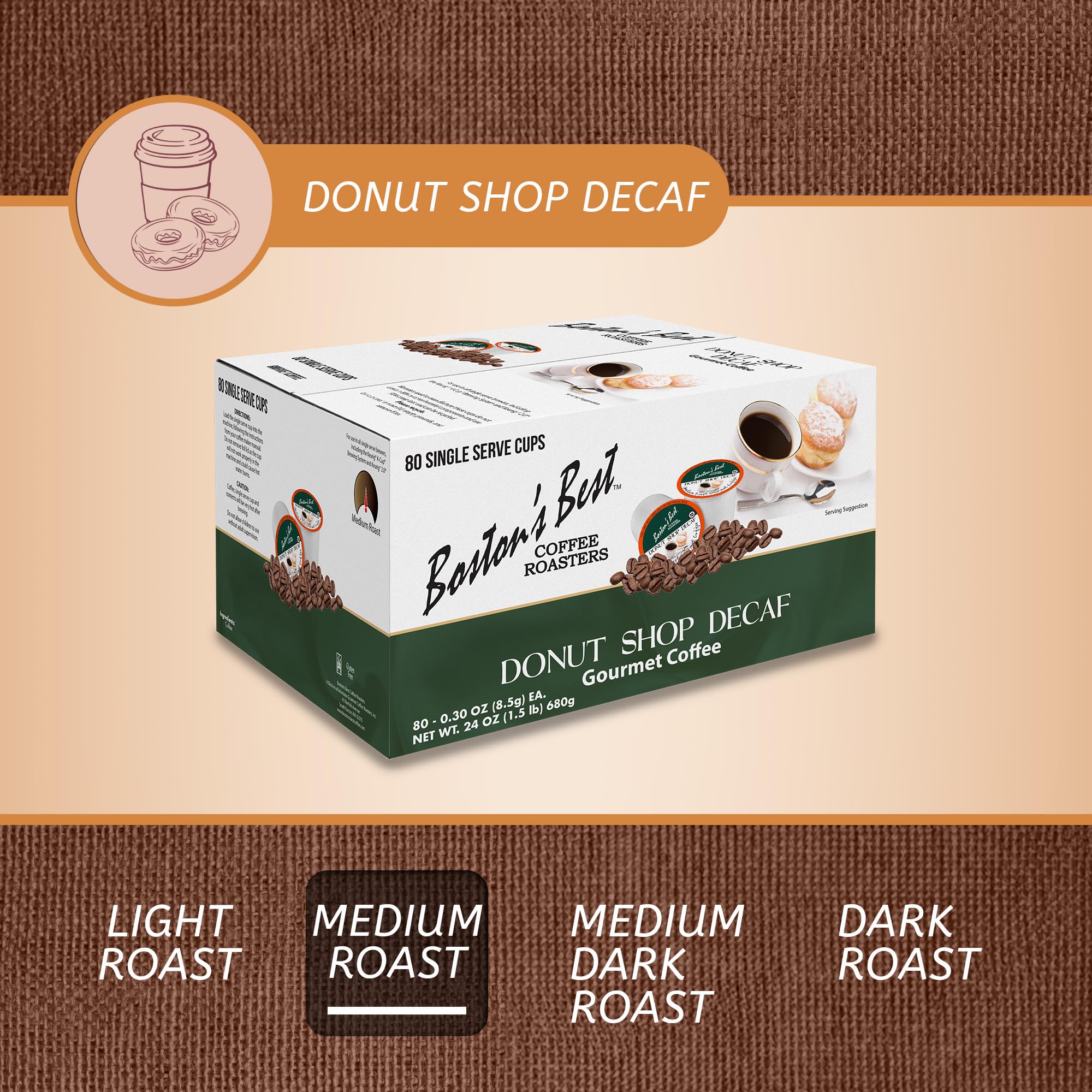 Boston’s Best - Hearty Donut Shop Decaf Medium Roast Delicious Gourmet Coffee Compatible with Keurig Coffee Maker, 1 Count (80 Single Serve Cups)
