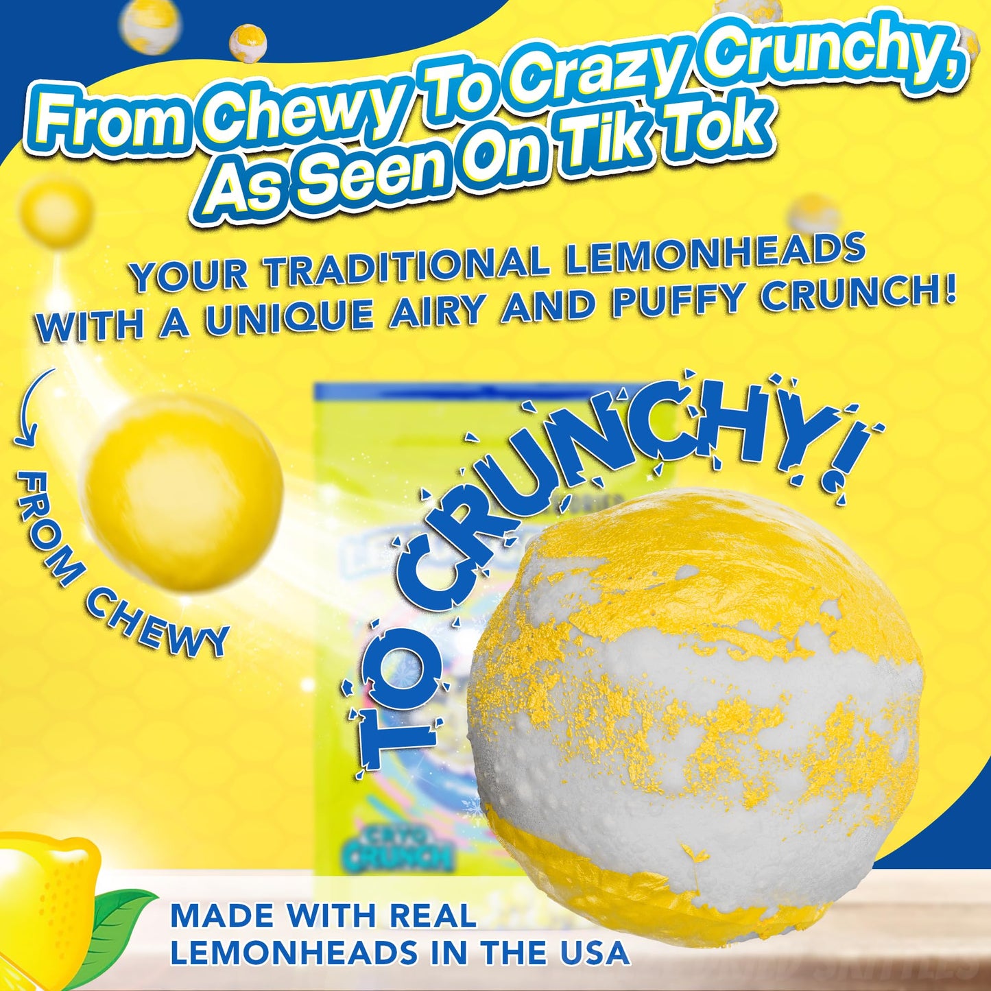 Freeze Dried Lemon Heads (10oz) - Made From Lemonheads Candy By Cryo Crunch- Freeze Dried Lemonheads Made In US Freeze Dried Lemon Candy