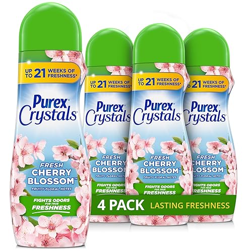 Purex Crystals In-Wash Scent Booster, Fresh Cherry Blossom, 21 oz (Pack of 4), Long-Lasting Freshness & Odor Elimination Technology