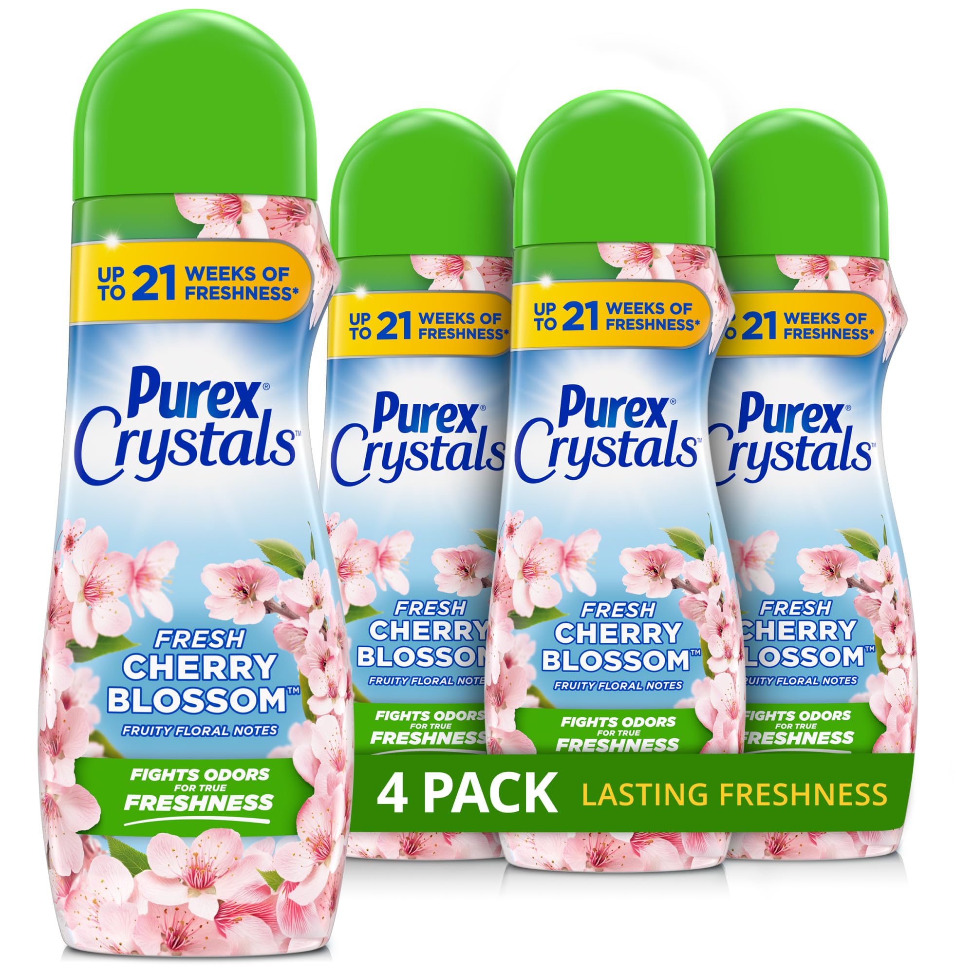 Purex Crystals In-Wash Scent Booster, Fresh Cherry Blossom, 21 oz (Pack of 4), Long-Lasting Freshness & Odor Elimination Technology