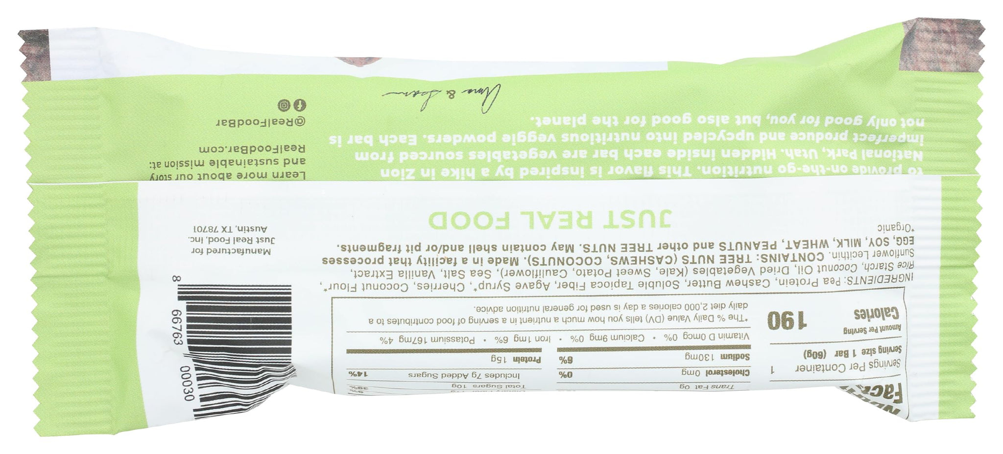 Real Food Bar, Bar Protein Cherry Cashew, 2.12 Ounce