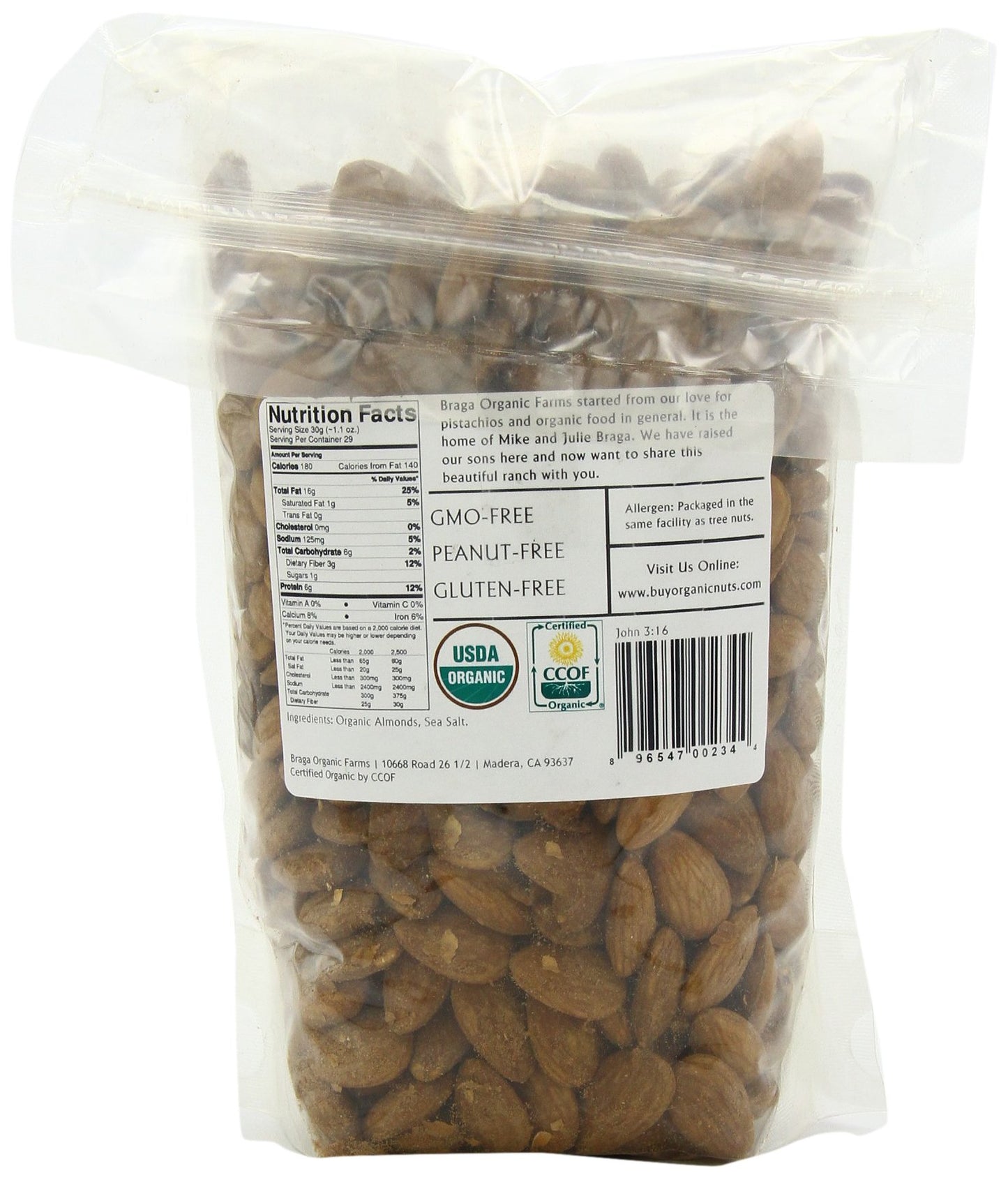 Braga Organic Farms Organic Roasted and Salted Almonds 2 lb. bag