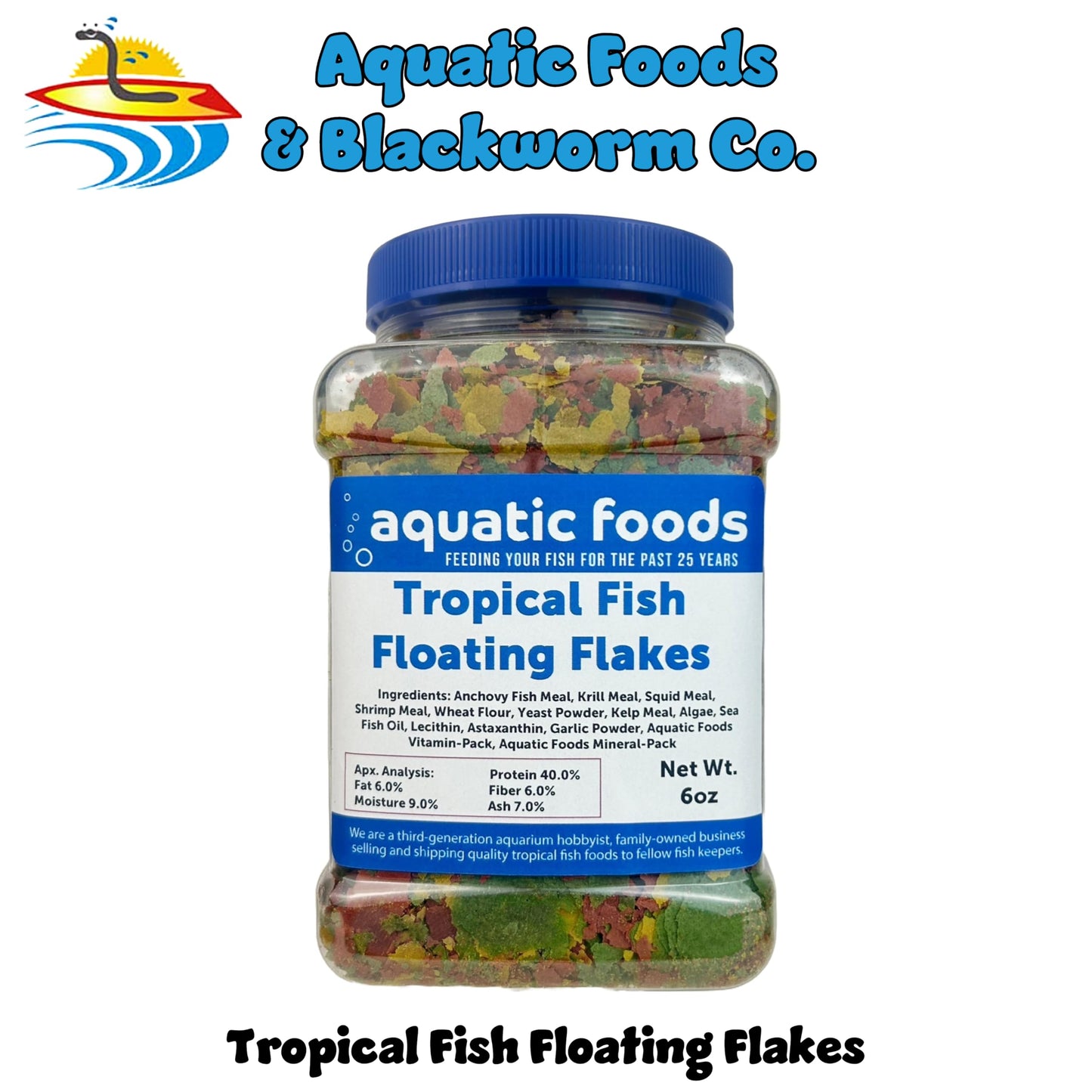 Aquatic Foods Inc. Premium Tropical Fish Flakes, Mix of Krill, Color Enhancing, Spirulina Flakes for Cichlids, Angels, Goldfish, All Tropical Fish