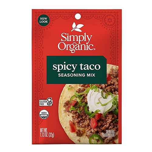 Simply Organic Spicy Taco Seasoning Mix, Gluten Free, Certified Organic, Kosher, Vegan, Vegetarian - Pure Flavor for Tacos, Stir-Fries, Mexican