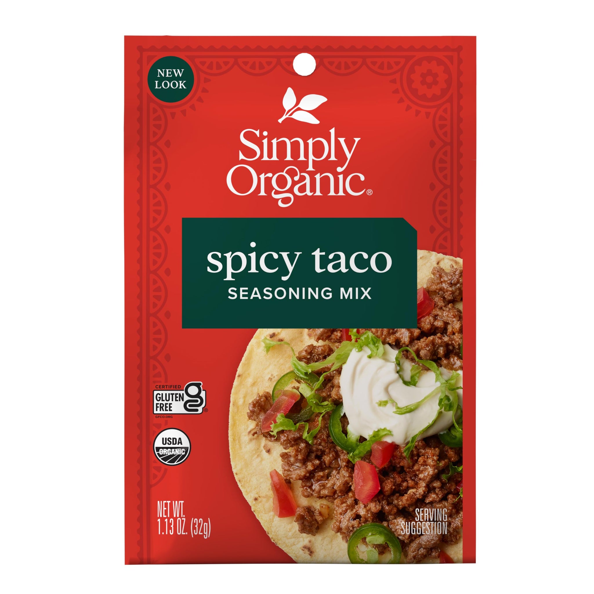 Simply Organic Spicy Taco Seasoning Mix, Gluten Free, Certified Organic, Kosher, Vegan, Vegetarian - Pure Flavor for Tacos, Stir-Fries, Mexican