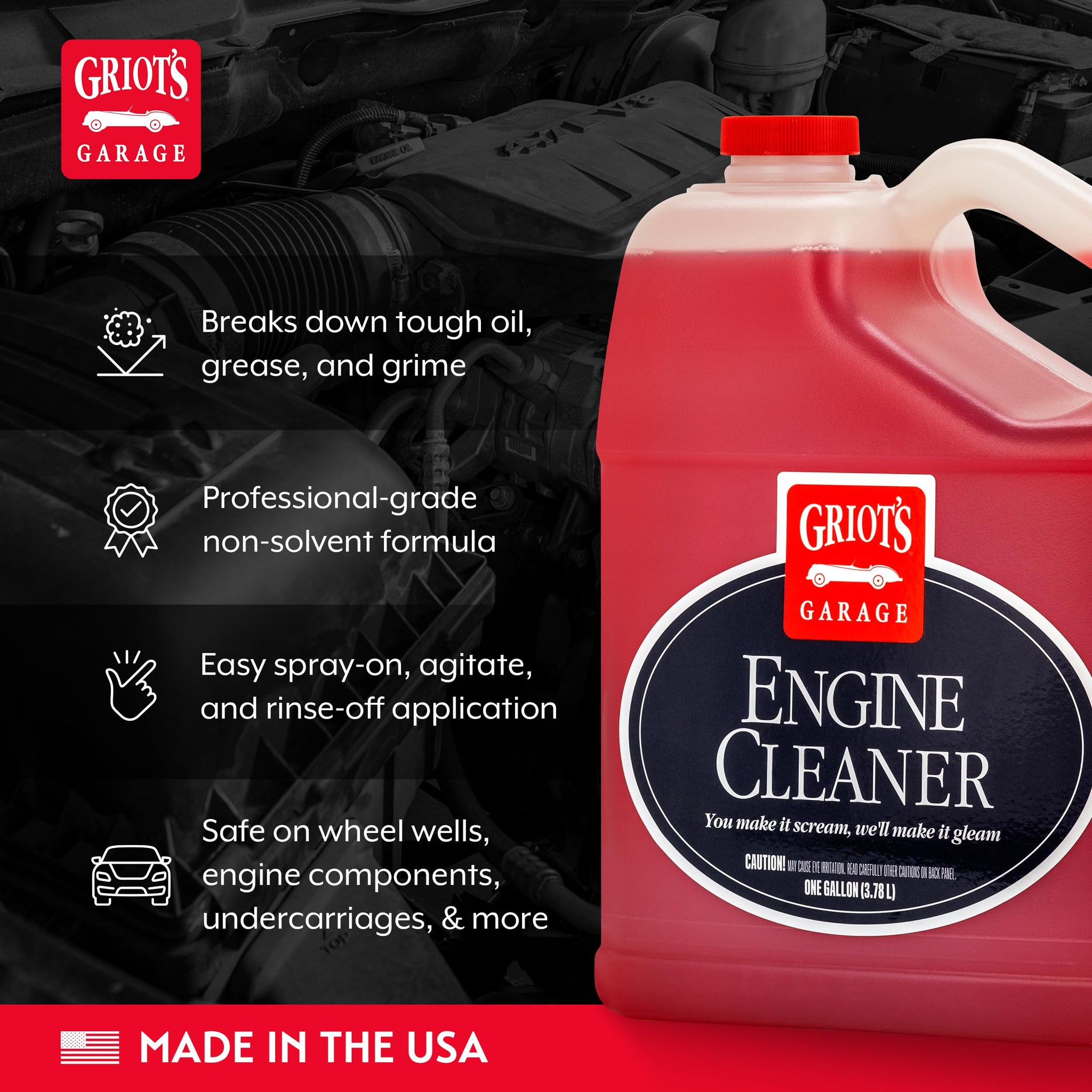 Griot's Garage Engine Cleaner for Car, Motorcycle, Boat, RV, and Truck, Oil, Dirt, and Grime Remover, 11158, One Gallon