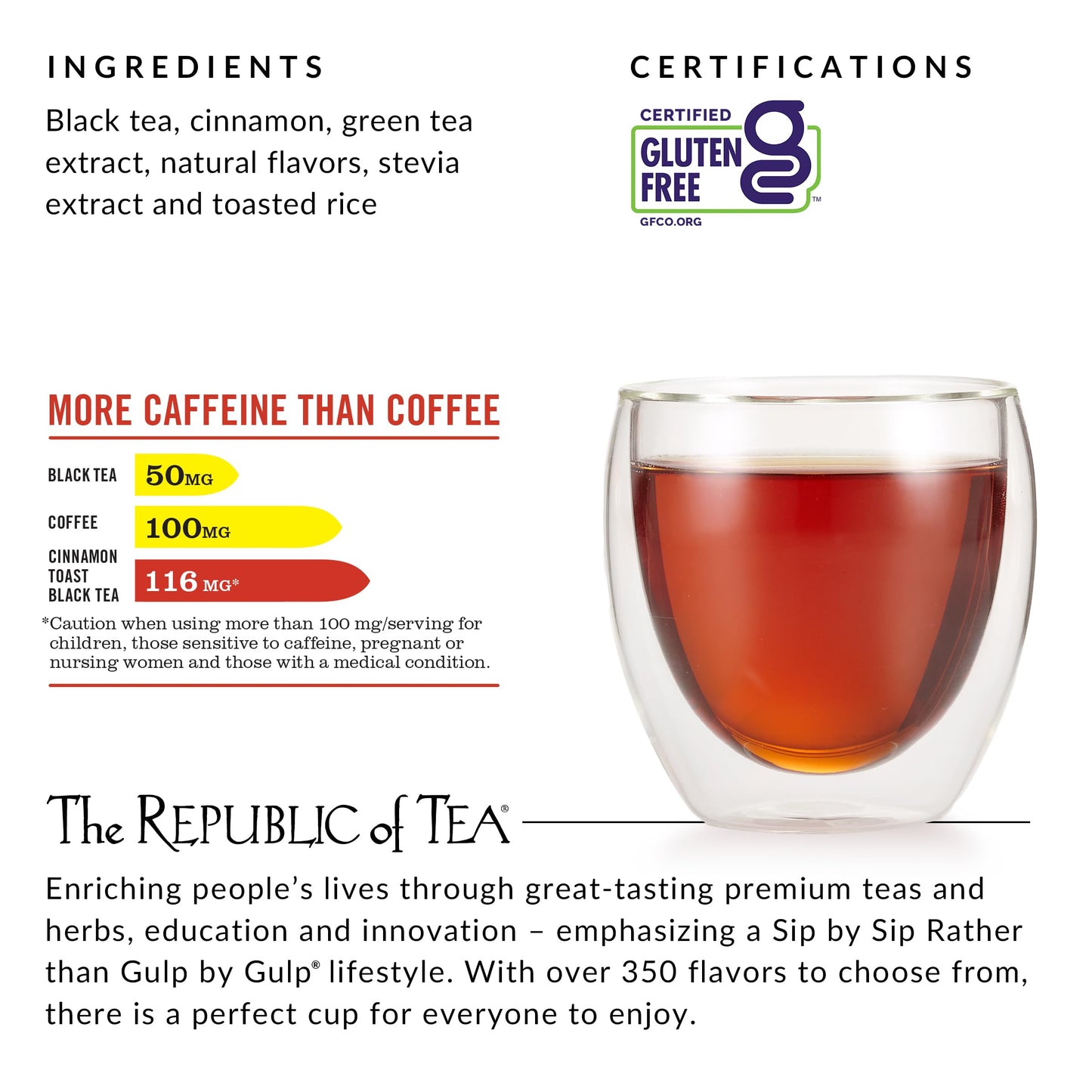 The Republic of Tea - HiCAF Cinnamon Toast Black Tea, 50 Tea Bags, High in Caffeine
