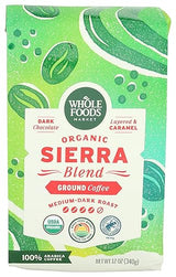 Whole Foods Market, Organic Sierra Blend Ground Coffee, Medium-Dark Roast, Dark Chocolate & Caramel, 12 Ounce