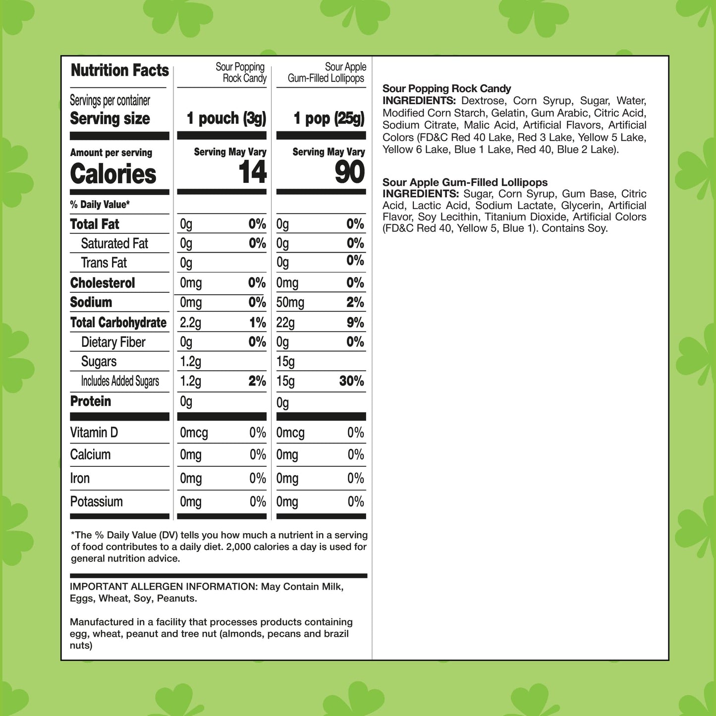 St Patrick's Day Candy Mix - 4 Pound Bulk Pack - Sour Apple Popping Rocks and Gum-Filled Lollipops - Individually Wrapped Party Favors & Goodie Bags