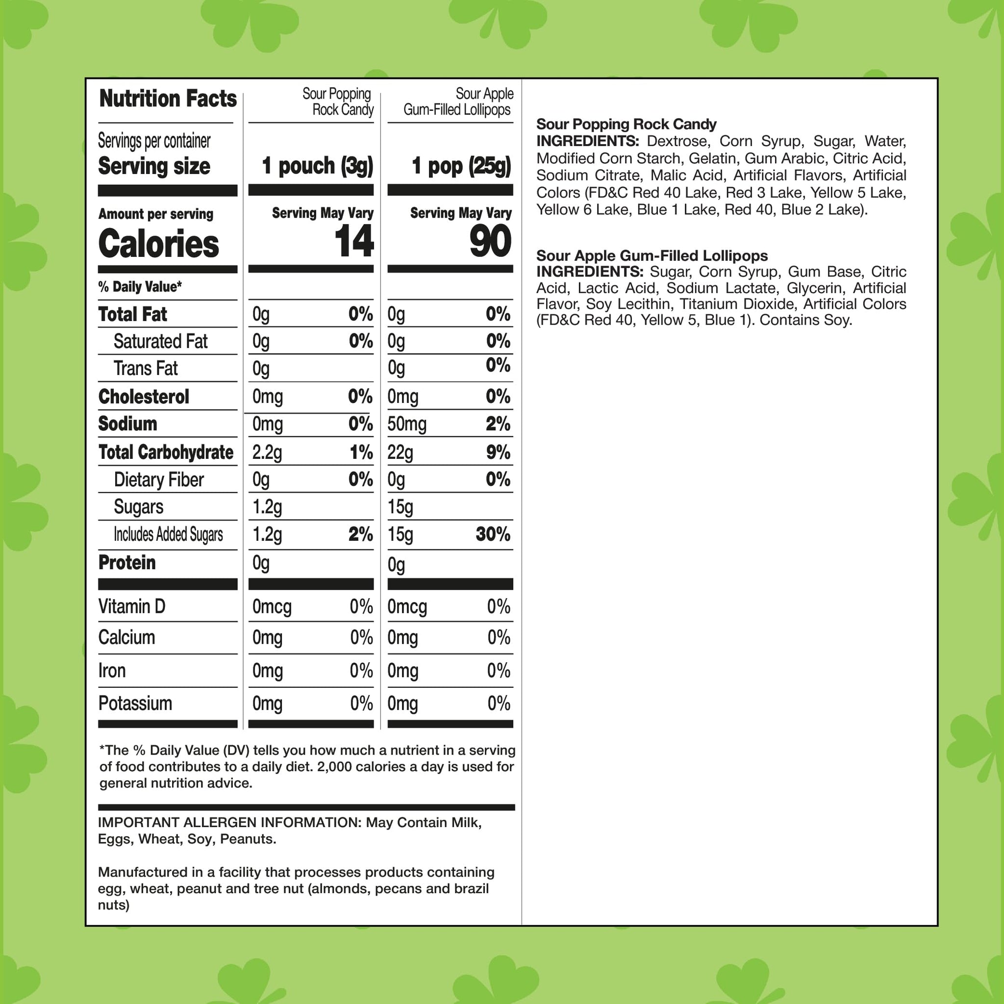 St Patrick's Day Candy Mix - 4 Pound Bulk Pack - Sour Apple Popping Rocks and Gum-Filled Lollipops - Individually Wrapped Party Favors & Goodie Bags