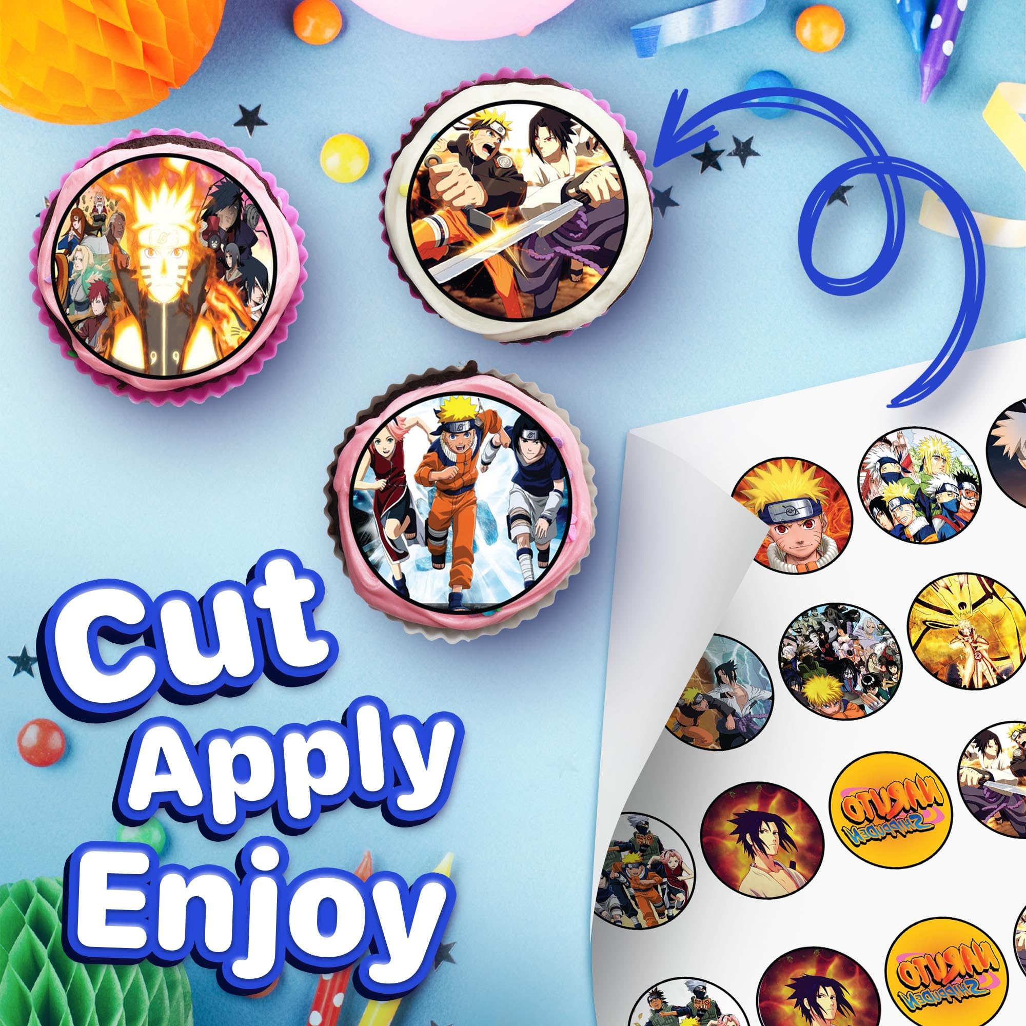 30 x Edible Sugar Cupcake Toppers - Anime Ninja Inspired Collection of Edible Cake Decorations | Uncut Edible on Sugar Sheet