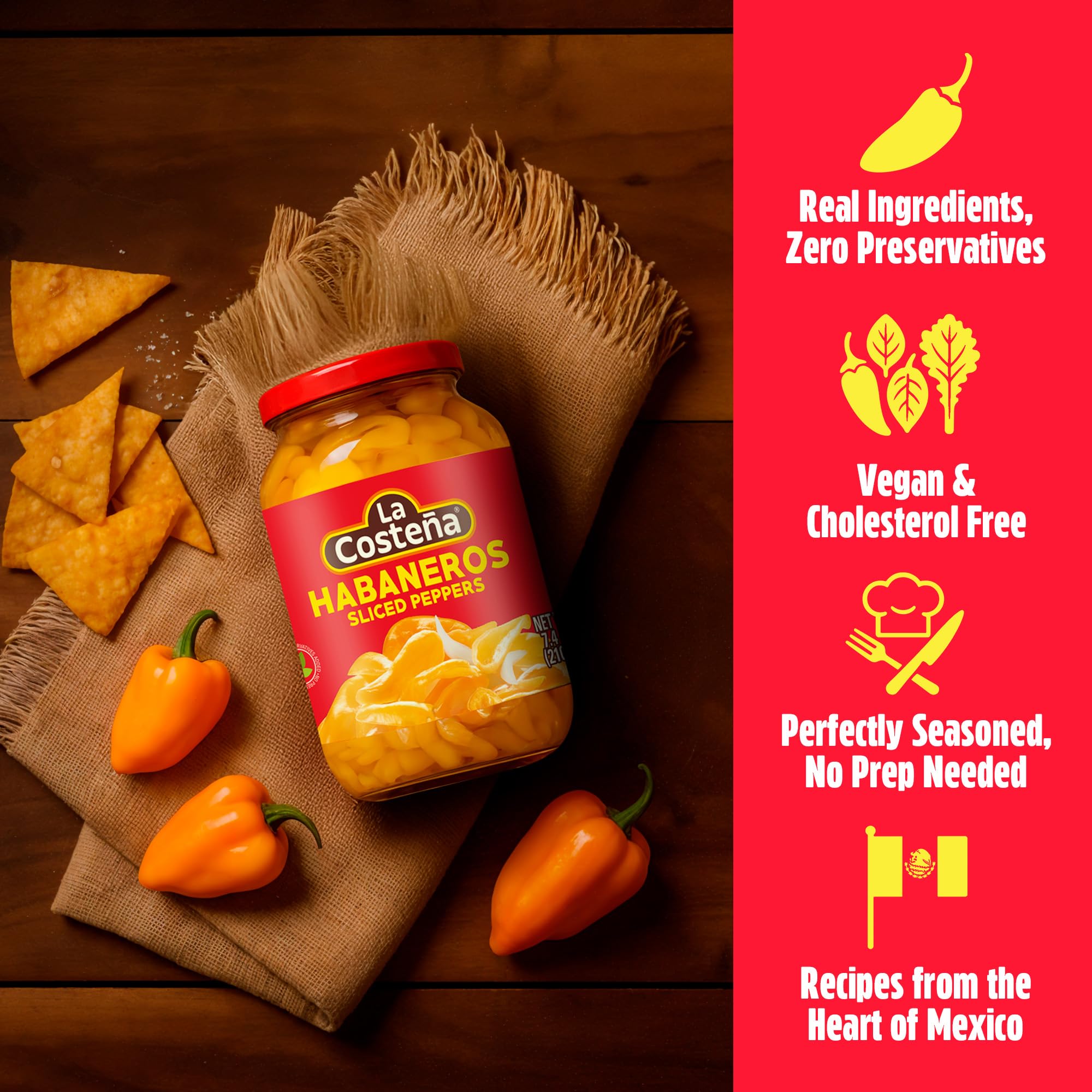 La Costeña Sliced Habanero Pepper for Mexican Food, Mango Habanero Salsa, Guacamole, Enchiladas, Spicy Nacho & Taco Toppings - Hot Pickled Vegetables