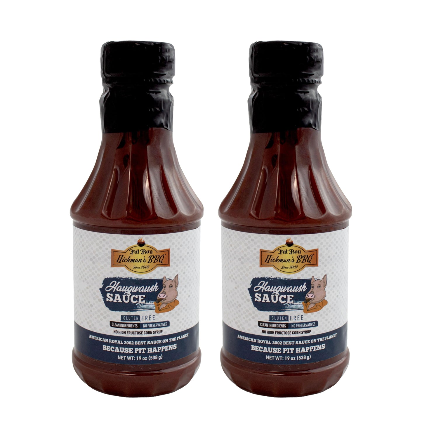 Fat Boy Hickman's BBQ Haugwaush Sauce PACK OF 2 - Perfect for Beef, Pork, Chicken, Pulled Pork and Ribs - Clean Ingredients, Gluten Free, No MSG & No