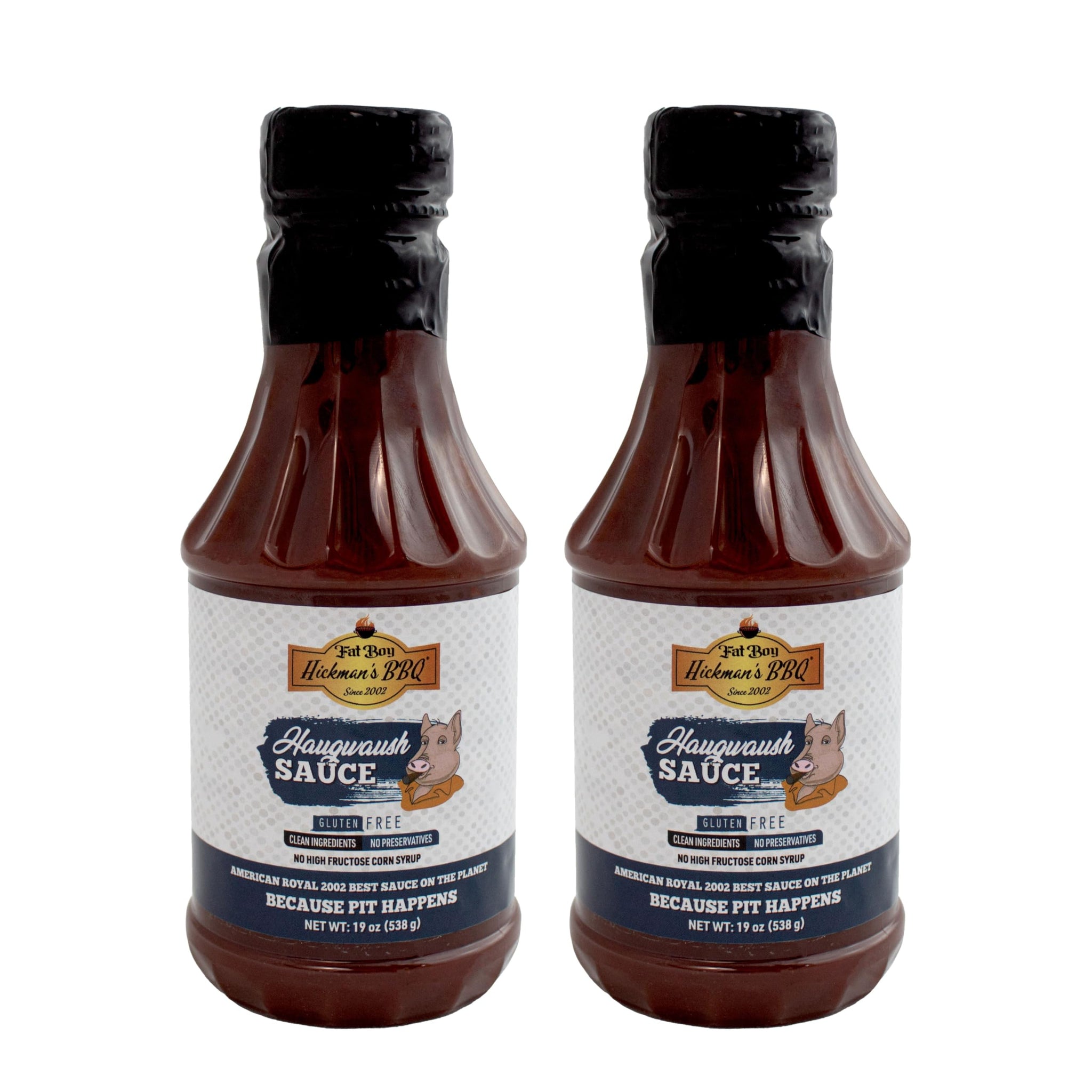 Fat Boy Hickman's BBQ Haugwaush Sauce PACK OF 2 - Perfect for Beef, Pork, Chicken, Pulled Pork and Ribs - Clean Ingredients, Gluten Free, No MSG & No