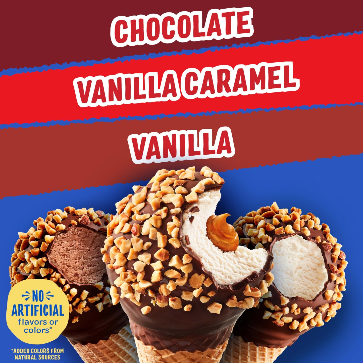 Drumstick Variety Pack, Vanilla/Vanilla Caramel/Chocolate Sundae Cone, 8 Count (Frozen)