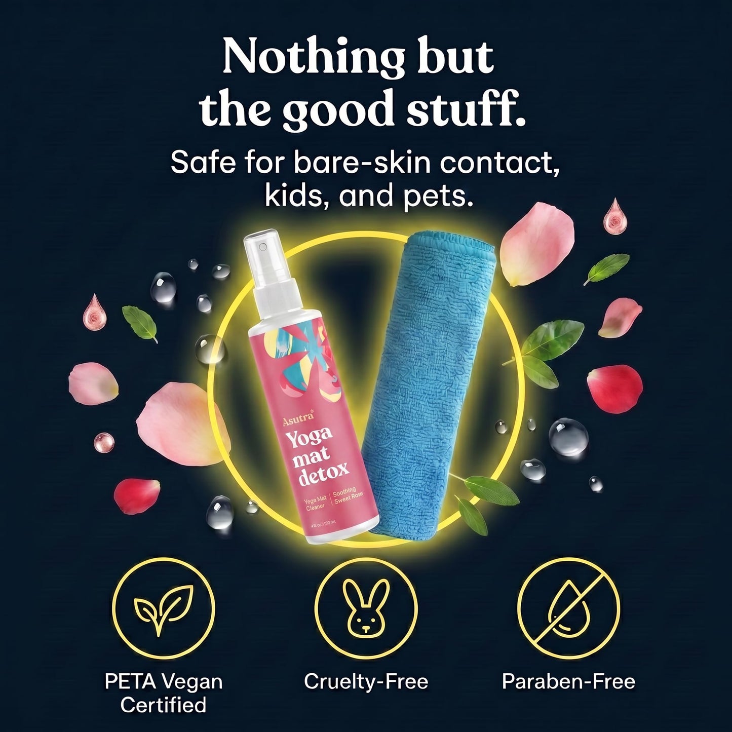 ASUTRA Yoga Mat Cleaner Spray (Soothing Sweet Rose), 4 fl oz - No Slippery Residue, Organic Essential Oils, Deep-Cleansing for Fitness Gear & Gym
