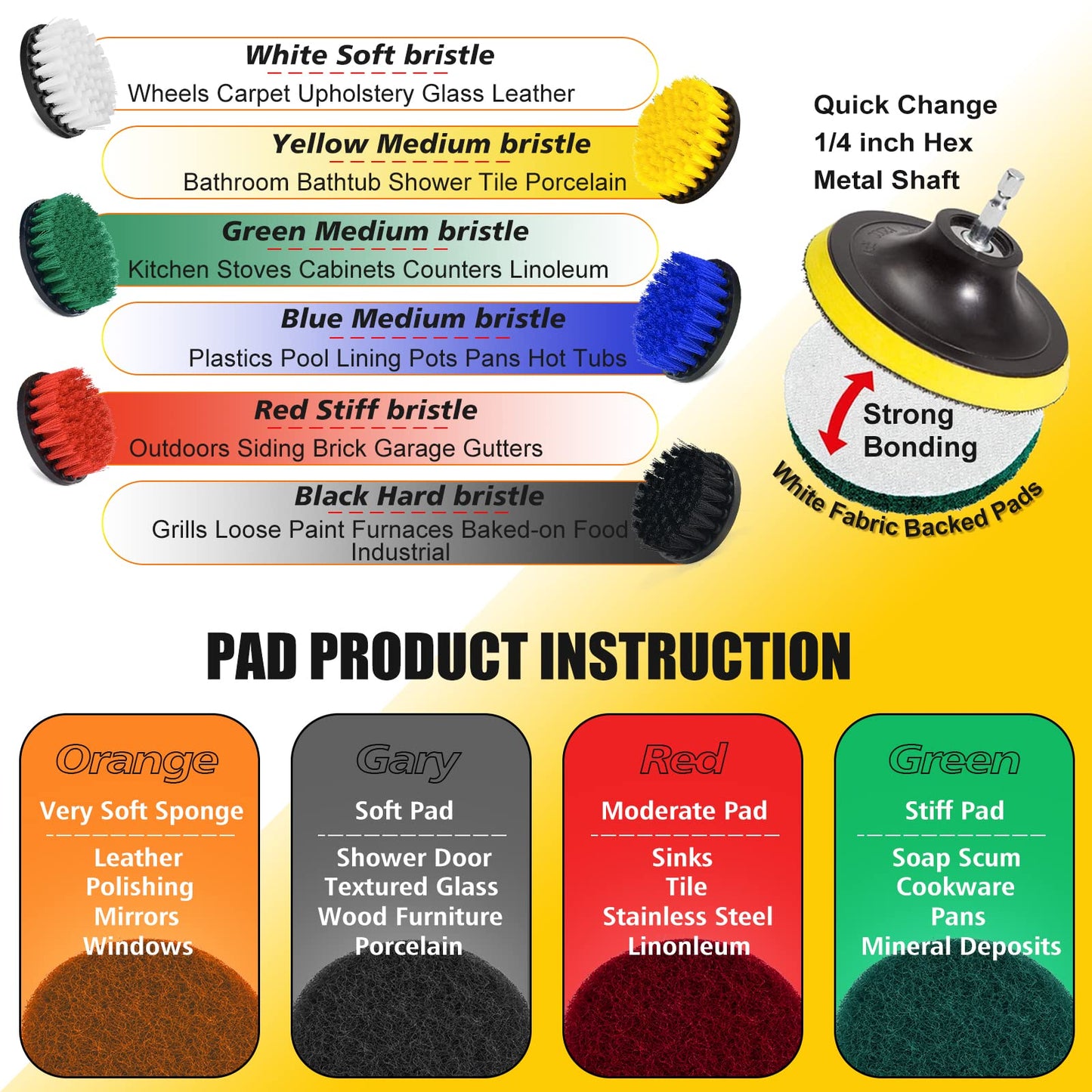 Shieldpro 45 Piece Drill Brush Attachment Set, All Purpose Power Clean Scrubber Brush, Scrub Pads & Sponge with Extend Long Attachment for Bathroom