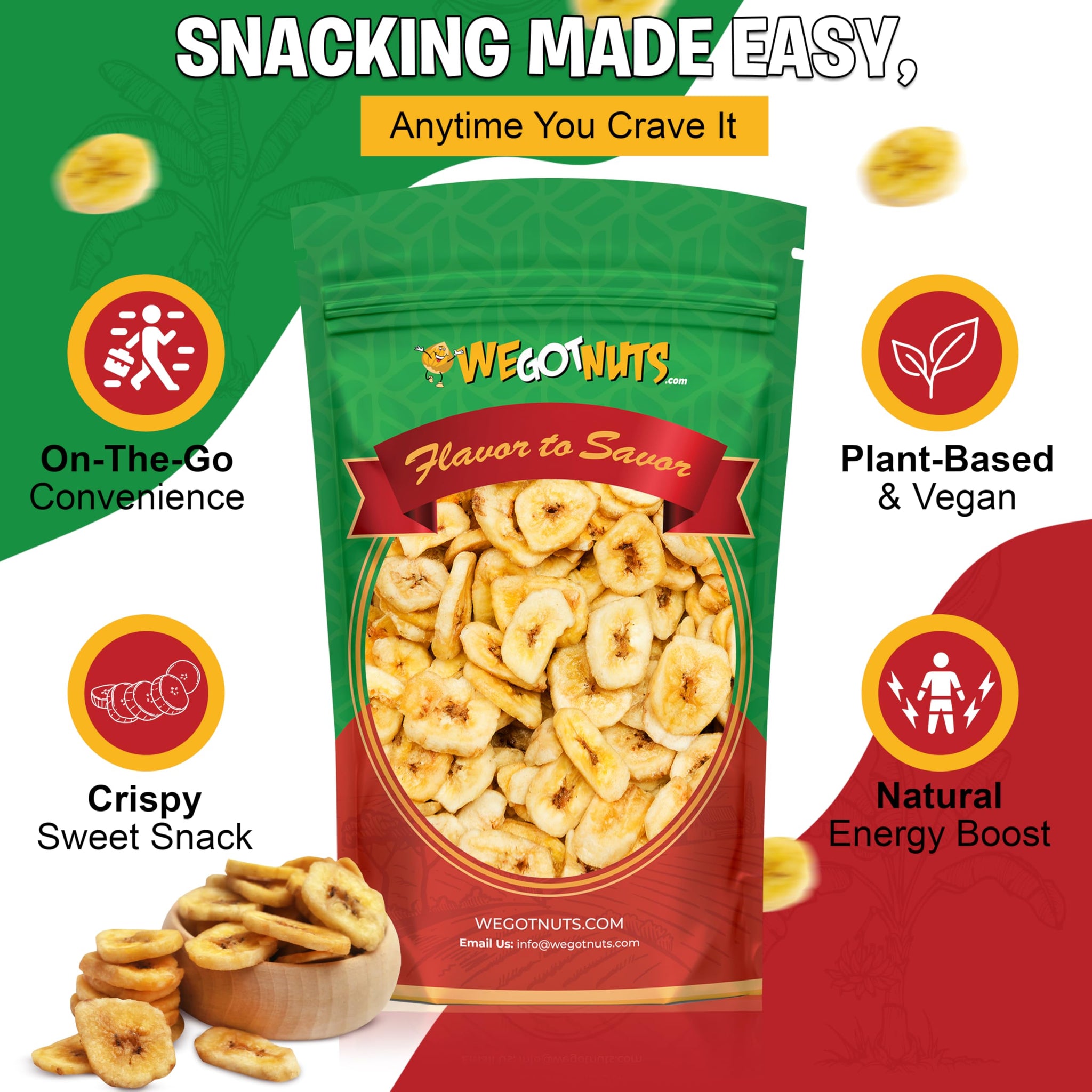 We Got Nuts Premium Dried Banana Chips 64oz (4 Pounds) Fresh, Crispy & Sweetened, Sealed For Freshness - We Got Nuts