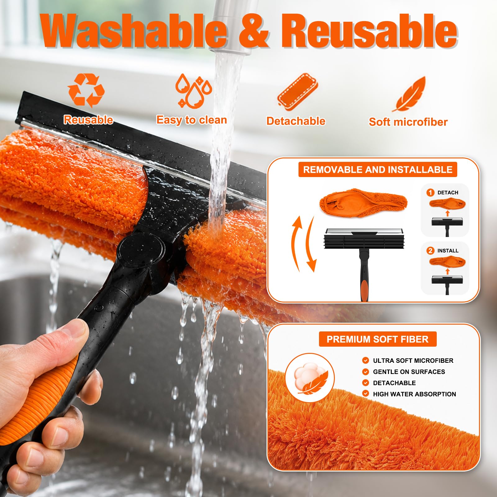 LAANPOLE 26FT Window Squeegee with Extension Pole, 2-in-1 Squeegee for Window Cleaning, Professional Cleaning Kit for Home with 20FT Telescoping Pole