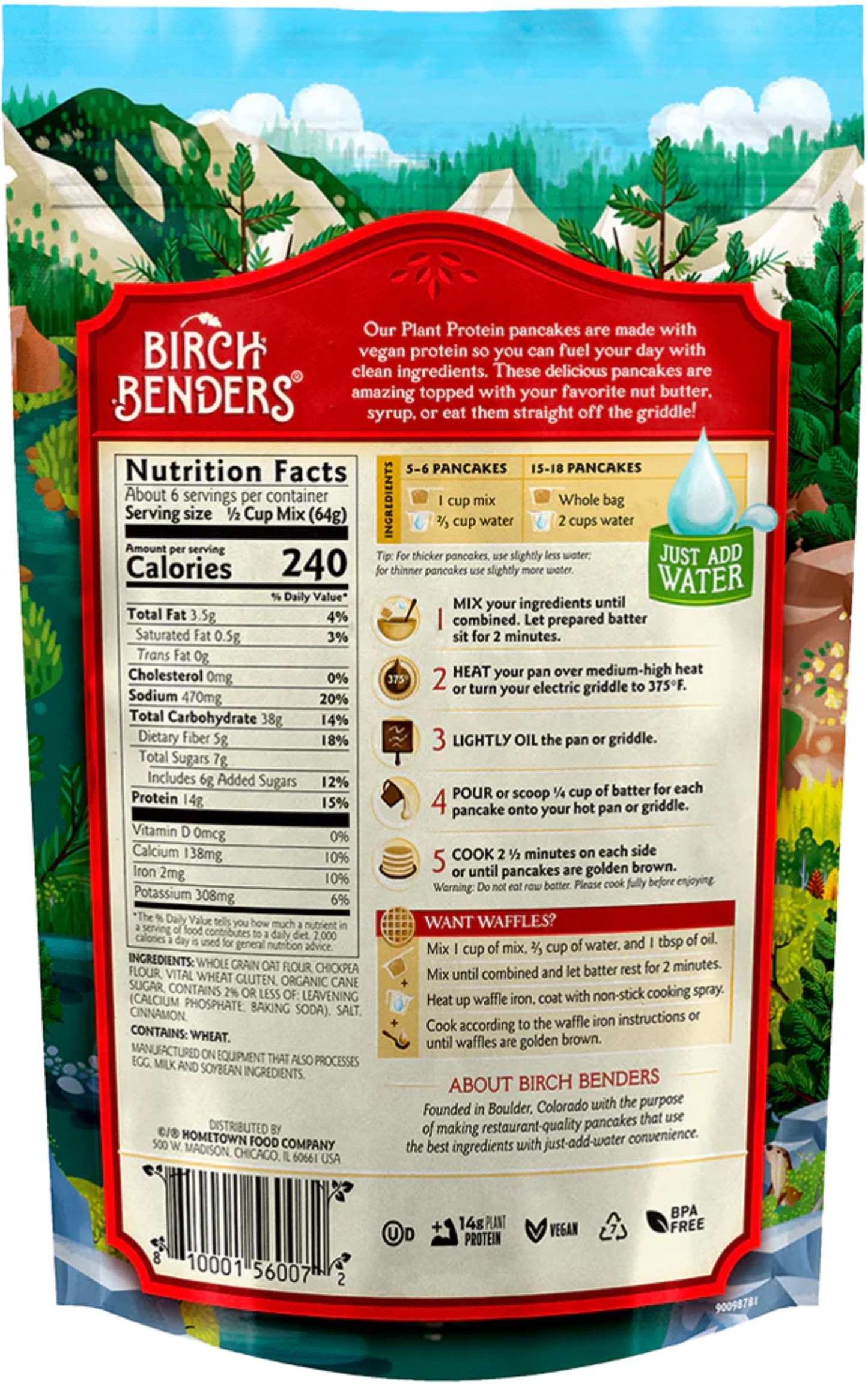 Birch Benders Plant Protein Pancake & Waffle Mix, Vegan, 14g Plant-Based Protein, Just Add Water, 14 oz (Pack of 6)