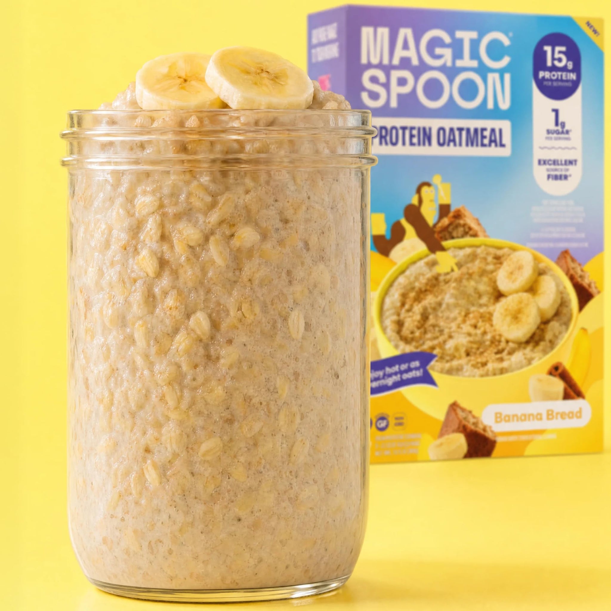 Magic Spoon High Protein Oatmeal - 15g Protein, 6g Fiber, 1g Sugar - Gluten Free Oatmeal and Overnight Oats - 20 Servings (5 Apple Cinnamon, 5 Banana