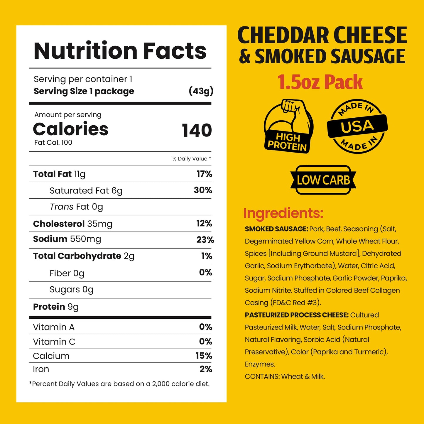 Long John Snacks Meat and Cheese Sticks - Original Smoked Sausage & Real Wisconsin Cheddar Cheese Stick - High Protein Snacks Made from Premium USA