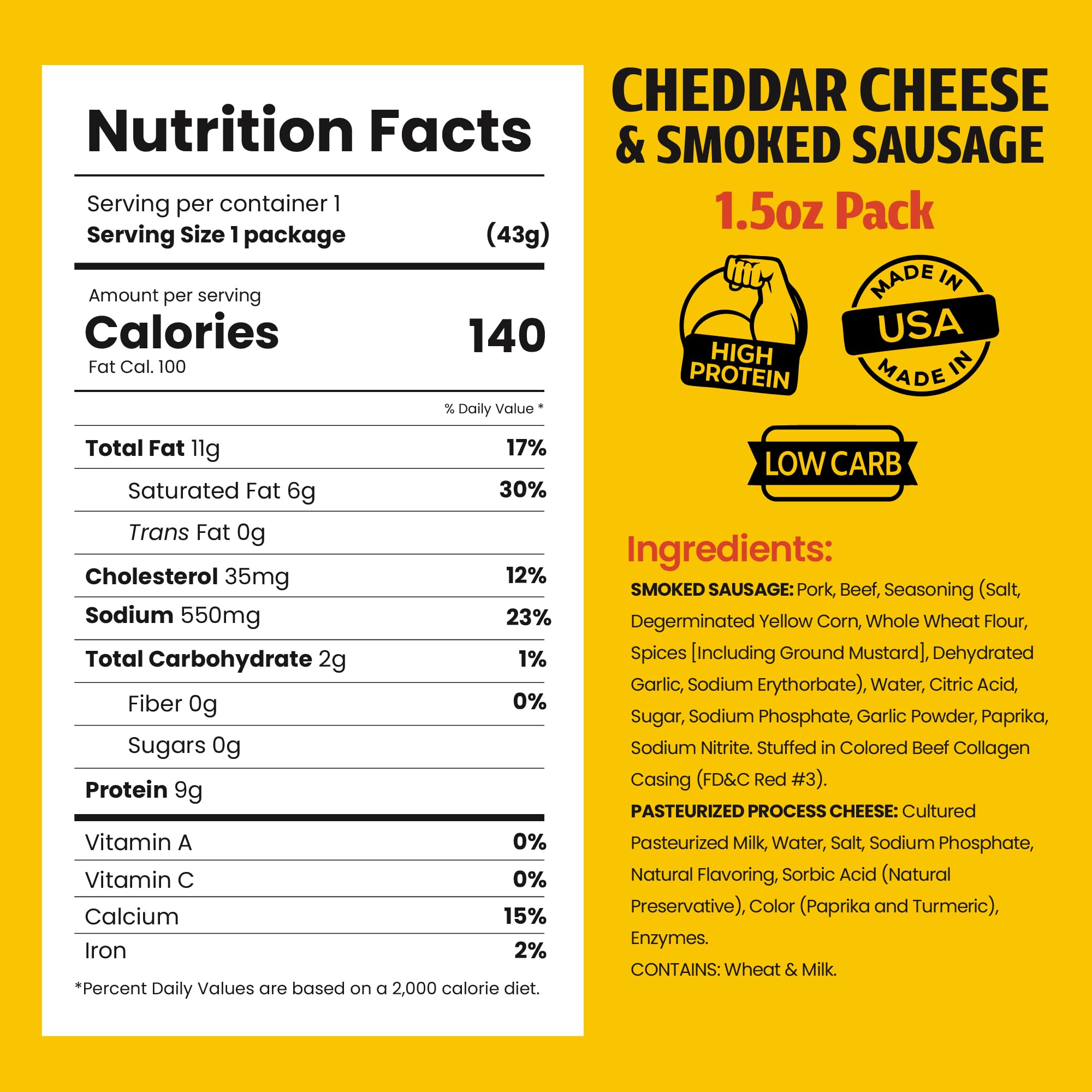Long John Snacks Meat and Cheese Sticks - Original Smoked Sausage & Real Wisconsin Cheddar Cheese Stick - High Protein Snacks Made from Premium USA