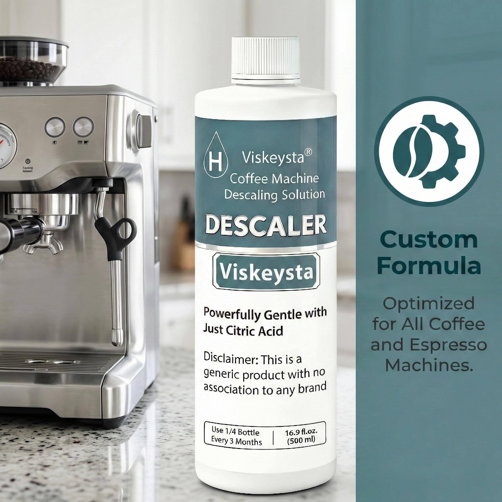 Viskeysta Gentle Descaling Solution, Compatible with Hamilton Beach Coffee Machines, 500ml Bottle for 4 Uses