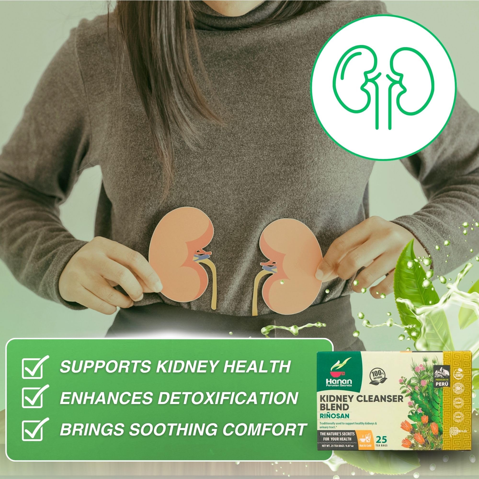 Hanan Kidney Cleanse & Joint Repair Herbal Tea - Riñosan Blend of Chanca Piedra (Stone Breaker) Rompe Piedra para los Riñones - 25 Tea Bags